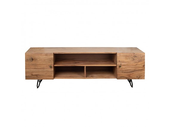 Mueble Tv tres huecos y dos puertas, madera de Acacia